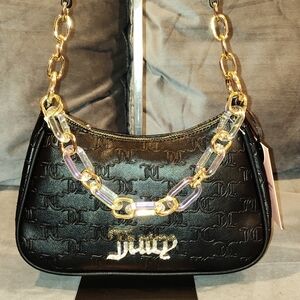 NWT JUICY COUTURE BLING BLING BLACK LICORICE MONOGRAM EMBOSSED SHOULDER BAG